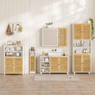 AOGLLATI Badezimmerschrank Toilettenschrank mit 2 offenen Fächern & Verstellbare Ablagen Badschrank schmal mit Bambustür Badregal