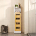 AOGLLATI Badezimmerschrank Toilettenschrank mit 2 offenen Fächern & Verstellbare Ablagen Badschrank schmal mit Bambustür Badregal