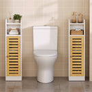 AOGLLATI Badezimmerschrank Toilettenschrank mit 2 offenen Fächern & Verstellbare Ablagen Badschrank schmal mit Bambustür Badregal