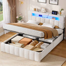 AOGLLATI Polsterbett 140x200 mit Stauraum mit LED-Bleuchtung und Ladestation Doppelbett Bettgestell mit Kopfteil aus Samt