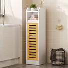 AOGLLATI Badezimmerschrank Toilettenschrank mit 2 offenen Fächern & Verstellbare Ablagen Badschrank schmal mit Bambustür Badregal