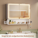 AOGLLATI Spiegelschrank Bad mit LED-Beleuchtung & Steckdose 70x16x60cm Badezimmer spiegelschrank mit Verstellbarer Ablage HD-Spiegel