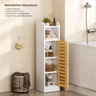 AOGLLATI Badezimmerschrank Toilettenschrank mit 2 offenen Fächern & Verstellbare Ablagen Badschrank schmal mit Bambustür Badregal