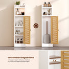 AOGLLATI Badezimmerschrank Toilettenschrank mit 2 offenen Fächern & Verstellbare Ablagen Badschrank schmal mit Bambustür Badregal