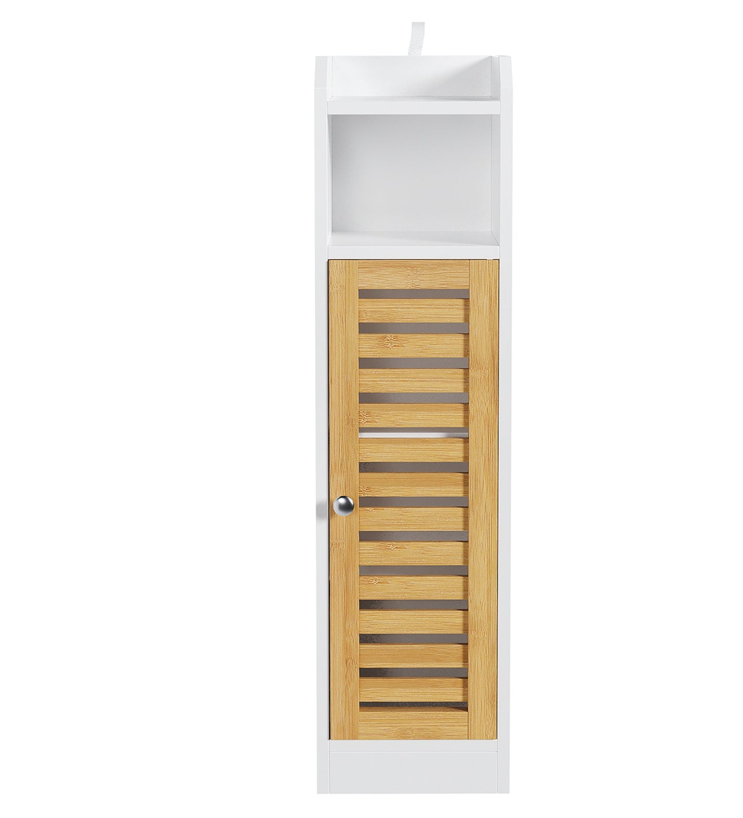 AOGLLATI Badezimmerschrank Toilettenschrank mit 2 offenen Fächern & Verstellbare Ablagen Badschrank schmal mit Bambustür Badregal