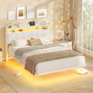 AOGLLATI Polsterbett 140x200 cm Bett mit LED-Beleuchtung und Ladestation Bettgestell mit Kopfteil Doppelbettgestell Schwebebettrahmen