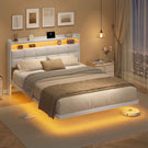 AOGLLATI Polsterbett 140x200 cm Bett mit LED-Beleuchtung und Ladestation Bettgestell mit Kopfteil Doppelbettgestell Schwebebettrahmen