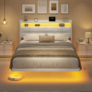 AOGLLATI Polsterbett 140x190 cm mit LED-Beleuchtung und Ladestation Bettgestell mit Kopfteil Bett Schwebebettrahmen
