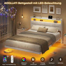 AOGLLATI Polsterbett 140x200 cm Bett mit LED-Beleuchtung und Ladestation Bettgestell mit Kopfteil Doppelbettgestell Schwebebettrahmen