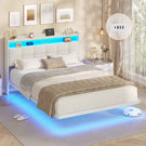 AOGLLATI Polsterbett 140x200 cm Bett mit LED-Beleuchtung und Ladestation Bettgestell mit Kopfteil Doppelbettgestell Schwebebettrahmen