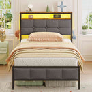 AOGLLATI Polsterbett 90×200 mit Ladestation Bett 90×200 mit LED-Beleuchtung Bettgestell mit Lattenrost