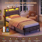AOGLLATI Polsterbett 90×200 mit Ladestation Bett 90×200 mit LED-Beleuchtung Bettgestell mit Lattenrost