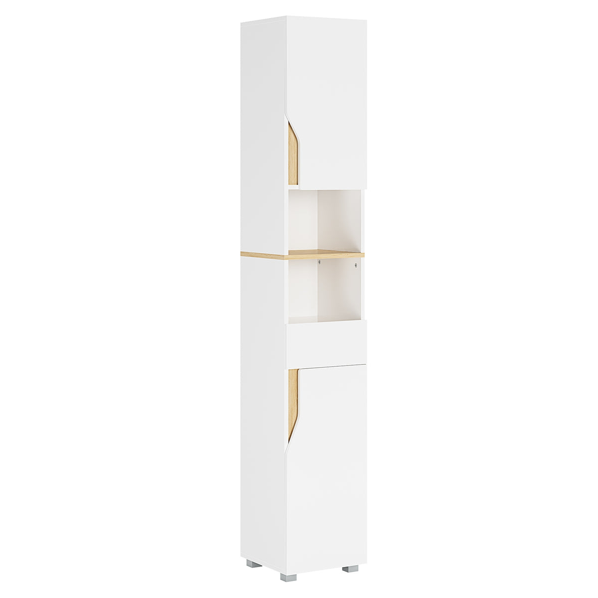 AOGLLATI Badezimmerschrank, Hochschrank Badezimmer mit Schublade verstellbare Ablagen 2 offenen Fächern platzsparender Badschrank Badmöbel