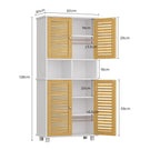 AOGLLATI Badezimmerschrank, Badschrank Hochschrank mit 4 Bambustüren & 3 offenen Fächern Verstellbare Ablagen