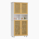 AOGLLATI Badezimmerschrank, Badschrank Hochschrank mit 4 Bambustüren & 3 offenen Fächern Verstellbare Ablagen