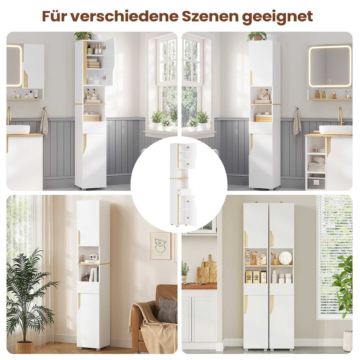 AOGLLATI Badezimmerschrank, Hochschrank Badezimmer mit Schublade verstellbare Ablagen 2 offenen Fächern platzsparender Badschrank Badmöbel