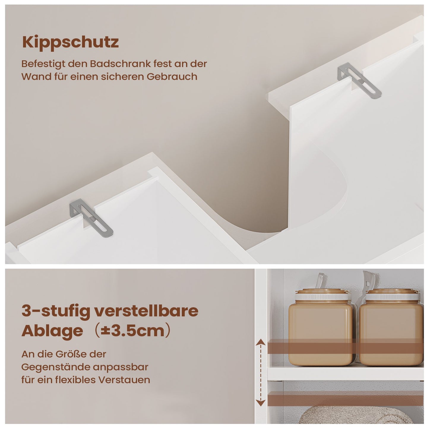 AOGLLATI Waschbeckenunterschrank Badezimmerschrank mit 3 offene Fächer & Höhenverstellbare Ablagen Badezimmer-Unterschrank mit Füßen