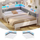AOGLLATI Polsterbett Schlafsofa 140x200 mit 6 Staufächern mit LED-Beleuchtung Tagesbett mit Steckdosen Gästebett Bettgestell mit Lattenrost aus Metall