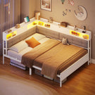 AOGLLATI Polsterbett Schlafsofa 140x200 mit 6 Staufächern mit LED-Beleuchtung Tagesbett mit Steckdosen Gästebett Bettgestell mit Lattenrost aus Metall