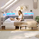 AOGLLATI Polsterbett Schlafsofa 140x200 mit 6 Staufächern mit LED-Beleuchtung Tagesbett mit Steckdosen Gästebett Bettgestell mit Lattenrost aus Metall