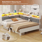AOGLLATI Polsterbett Schlafsofa 140x200 mit 6 Staufächern mit LED-Beleuchtung Tagesbett mit Steckdosen Gästebett Bettgestell mit Lattenrost aus Metall