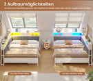 AOGLLATI Polsterbett Schlafsofa 140x200 mit 6 Staufächern mit LED-Beleuchtung Tagesbett mit Steckdosen Gästebett Bettgestell mit Lattenrost aus Metall