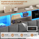 AOGLLATI Polsterbett 140×200 Hydraulisches Stauraumbett mit LED-Bleuchtung mit USB- und Type-C-Anschlüsse Doppelbett Bettgestell mit Holzlatten