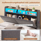 AOGLLATI Hydraulisches Stauraumbett mit LED Beleuchtung und Steckdosen mit Stauraum Kopfteil mit HolzLattenrost & USB-Ladefunktion