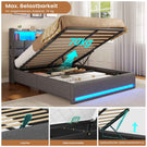 AOGLLATI Polsterbett 140×200 Hydraulisches Stauraumbett mit LED-Bleuchtung mit USB- und Type-C-Anschlüsse Doppelbett Bettgestell mit Holzlatten