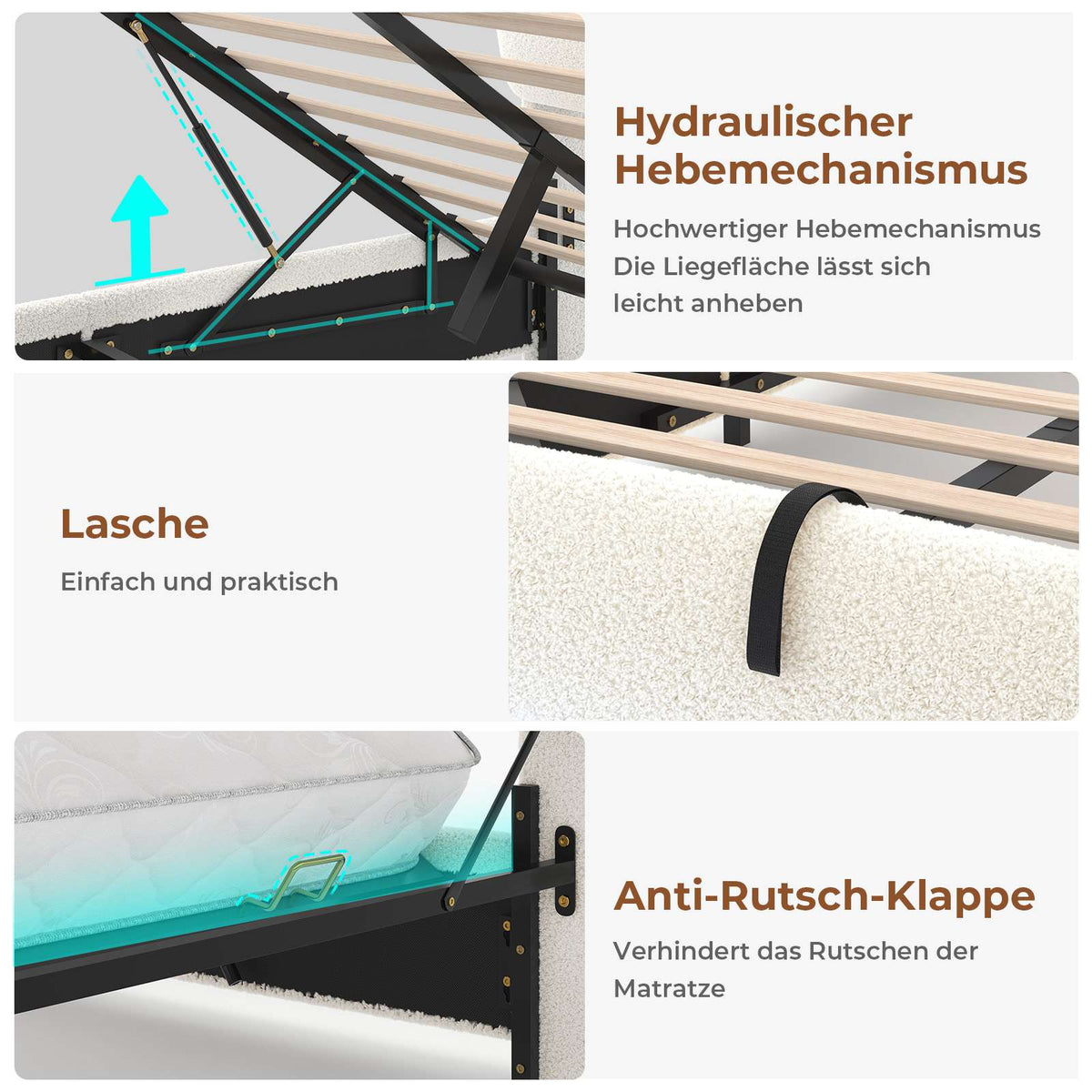AOGLLATI Polsterbett 140×200 mit Steckdosen und LED-Beleuchtung Doppelbett mit Stauraum Kopfteil und Hydraulische Metallrahmen