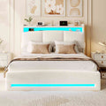 AOGLLATI Polsterbett 140×200 mit Steckdosen und LED-Beleuchtung Doppelbett mit Stauraum Kopfteil und Hydraulische Metallrahmen