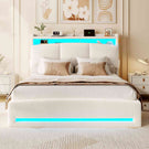 AOGLLATI Polsterbett 140×200 mit Steckdosen und LED-Beleuchtung Doppelbett mit Stauraum Kopfteil und Hydraulische Metallrahmen