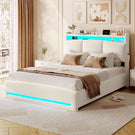 AOGLLATI Polsterbett 140×200 mit Steckdosen und LED-Beleuchtung Doppelbett mit Stauraum Kopfteil und Hydraulische Metallrahmen