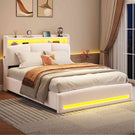 AOGLLATI Polsterbett 140×200 mit Steckdosen und LED-Beleuchtung Doppelbett mit Stauraum Kopfteil und Hydraulische Metallrahmen