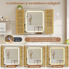 AOGLLATI Badezimmer Spiegelschrank mit LED-Beleuchtung & Steckdose Badezimmerschrank mit 2 Bambustür HD-Spiegel Verstellbarer Ablage