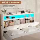 AOGLLATI Polsterbett 140×200 mit Steckdosen und LED-Beleuchtung Doppelbett mit Stauraum Kopfteil und Hydraulische Metallrahmen