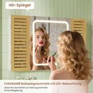 AOGLLATI Badezimmer Spiegelschrank mit LED-Beleuchtung & Steckdose Badezimmerschrank mit 2 Bambustür HD-Spiegel Verstellbarer Ablage