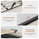 AOGLLATI Hydraulisches Stauraumbett mit LED Beleuchtung und Steckdosen mit Stauraum Kopfteil mit HolzLattenrost & USB-Ladefunktion