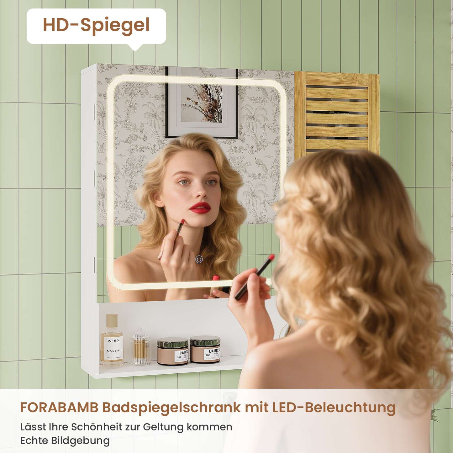 AOGLLATI Spiegelschrank Bad mit LED-Beleuchtung und Steckdose 80 cm Breit Badezimmerschrank mit HD-Spiegel Verstellbarer Ablage