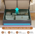 AOGLLATI Polsterbett 140×200 Hydraulisches Stauraumbett mit LED-Bleuchtung mit USB- und Type-C-Anschlüsse Doppelbett Bettgestell mit Holzlatten