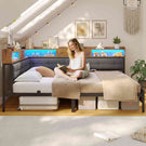 AOGLLATI Polsterbett Schlafsofa 140x200 mit 6 Staufächern mit LED-Beleuchtung Tagesbett mit Steckdosen Gästebett Bettgestell mit Lattenrost aus Metall