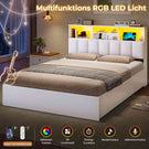 AOGLLATI Bett 140×200 cm Polsterbett mit Ladestation und LED-Beleuchtung Doppelbett Stauraumbett mit Stauraum Kopfteil 4 Schubladen