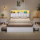 AOGLLATI Bett 140×200 cm Polsterbett mit Ladestation und LED-Beleuchtung Doppelbett Stauraumbett mit Stauraum Kopfteil 4 Schubladen