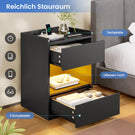 AOGLLATI Nachttisch mit LED-Beleuchtung und Ladestation Nachtschrank mit 2 Schubladen und 1 Fach Beistelltisch mit Steckdosen