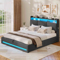 AOGLLATI Polsterbett 140×200 mit Steckdosen und LED-Beleuchtung Doppelbett mit Stauraum Kopfteil mit Hydraulische Stauraum und Lattenrost aus Holz