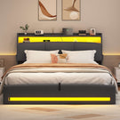 AOGLLATI Polsterbett 140×200 mit Steckdosen und LED-Beleuchtung Doppelbett mit Stauraum Kopfteil mit Hydraulische Stauraum und Lattenrost aus Holz