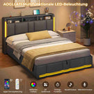 AOGLLATI Polsterbett 160×200 mit Steckdosen & LED Beleuchtung mit Stauraum Kopfteil & Hydraulischem Stauraum Bettgestell mit Lattenrost