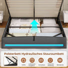 AOGLLATI Polsterbett 140×200 mit Steckdosen und LED-Beleuchtung Doppelbett mit Stauraum Kopfteil mit Hydraulische Stauraum und Lattenrost aus Holz