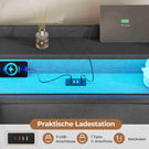 AOGLLATI Polsterbett 140×200 mit Steckdosen und LED-Beleuchtung Doppelbett mit Stauraum Kopfteil mit Hydraulische Stauraum und Lattenrost aus Holz