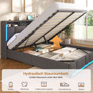 AOGLLATI Polsterbett 160×200 mit Steckdosen & LED Beleuchtung mit Stauraum Kopfteil & Hydraulischem Stauraum Bettgestell mit Lattenrost